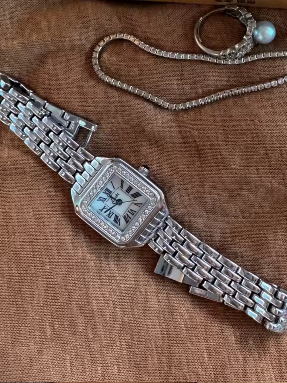 Classic Panthere silver rectangle stainless women’s watch Adjustable Strap Tool